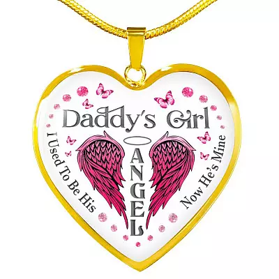 Daddy's Girl I Used To Be His Angel Now He's Is Mine Purple Butterfly Dad Memorial Heart Pendant Necklace - Heart Luxury Necklace (Gold Plated)