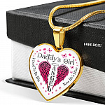 Daddy's Girl I Used To Be His Angel Now He's Is Mine Purple Butterfly Dad Memorial Heart Pendant Necklace - Heart Luxury Necklace (Gold Plated)