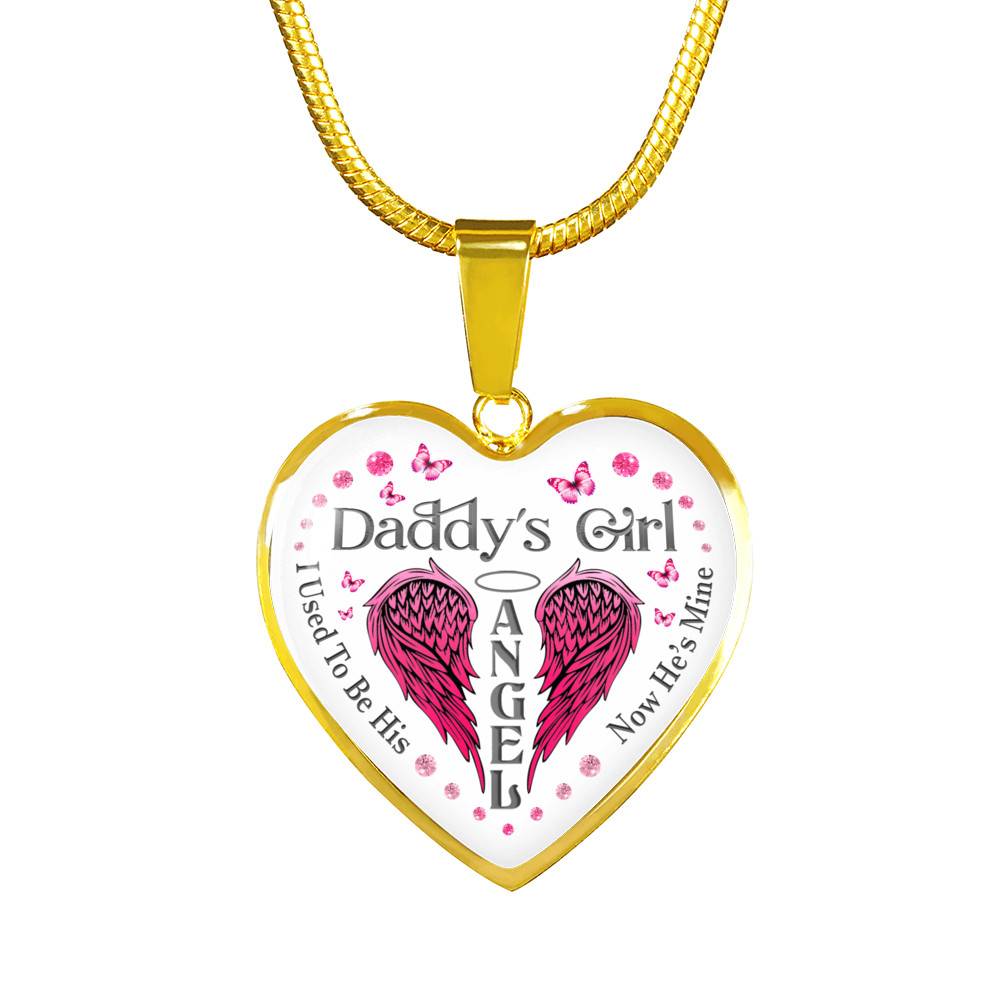 Daddy's Girl I Used To Be His Angel Now He's Is Mine Purple Butterfly Dad Memorial Heart Pendant Necklace - Heart Luxury Necklace (Gold Plated)