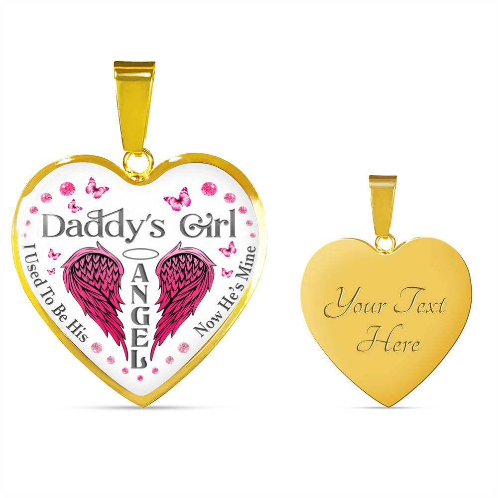 Daddy's Girl I Used To Be His Angel Now He's Is Mine Purple Butterfly Dad Memorial Heart Pendant Necklace - Heart Luxury Necklace (Gold Plated)