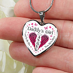 Daddy's Girl I Used To Be His Angel Now He's Is Mine Purple Butterfly Dad Memorial Heart Pendant Necklace - Heart Luxury Necklace (Silver)