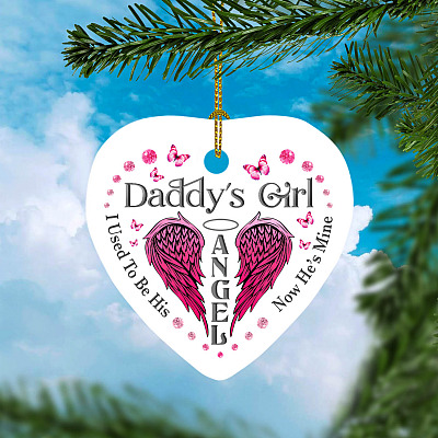 Daddy's Girl I Used To Be His Angel Now He's Is Mine Purple Butterfly Dad Memorial Heart Ornament