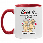 Personalized Love Is Supporting accent, White/Red, 11 oz. Accent Mug