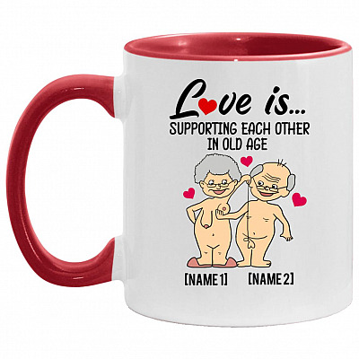 Personalized Love Is Supporting accent, White/Red, 11 oz. Accent Mug