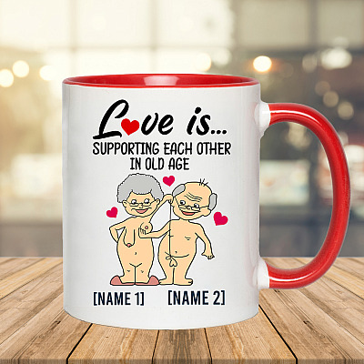 Alternative view of Personalized Love Is Supporting Each Other In Old Age Funny Naughty Old Couple Accent Mug - Coffee Mug