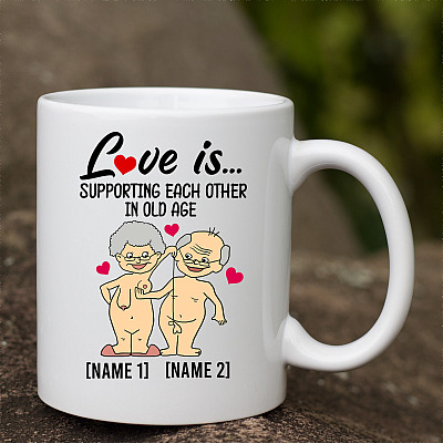 Alternative view of Personalized Love Is Supporting Each Other In Old Age Funny Naughty Old Couple Ceramic Coffee Mug - Beer Stein