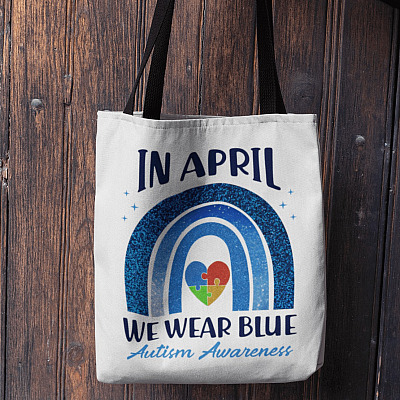 Alternative view of In April We Wear Blue Autism Rainbow Autism Awareness Day 2021 All Over Print Tote Bag