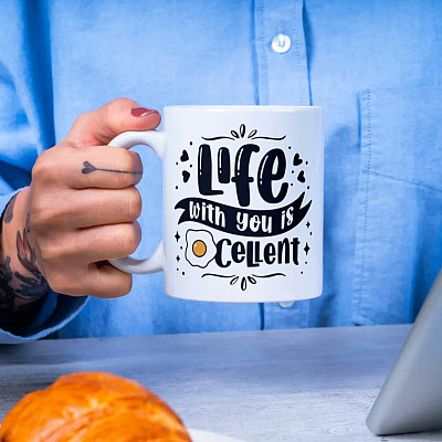 Alternative view of Life With You Is Eggcellent Ceramic Coffee Mug - Beer Stein - Water Bottle - Color Changing Mug