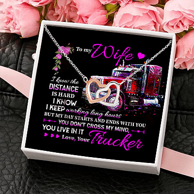 Alternative view of From Trucker To My Wife I Know The Distance Is Hard I Know I Keep Working Long Hours Interlocking Hearts Pendant Necklace