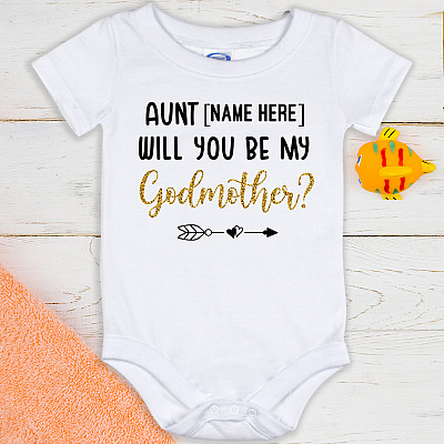 Alternative view of Personalized Aunt Will You Be My Godmother Baby Onesie - Baby Infant Bodysuit - Personalized Aunt Name Onesie