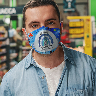 Alternative view of In April We Wear Blue Autism Awareness Day 2021 Washable Reusable Printed Face Mask
