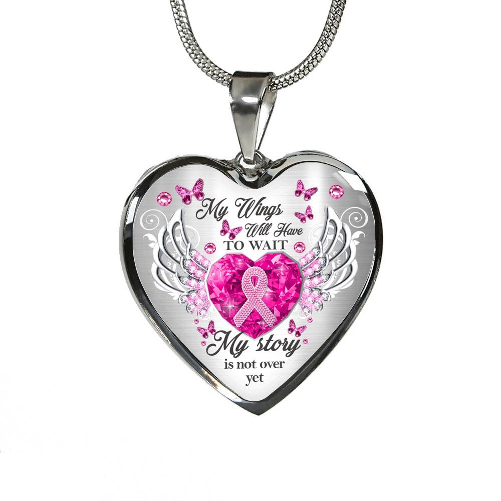 My Wings Will Have To Wait My Story Is Not Yes Butterfly Heart Pendant Necklace - Breast Cancer Survivor Necklace - Heart Luxury Necklace (Silver)