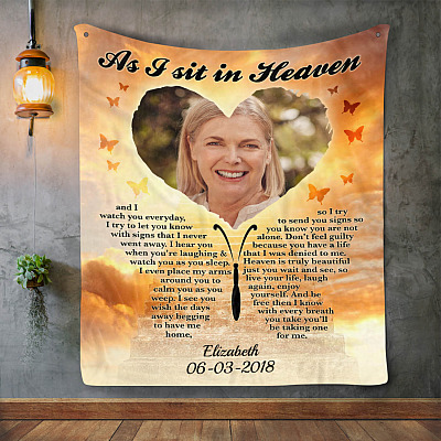 Alternative view of As I Sit In Heaven Personalized Photo Name Memorial Blanket - Memory Butterfly Custom Image With Name Blanket