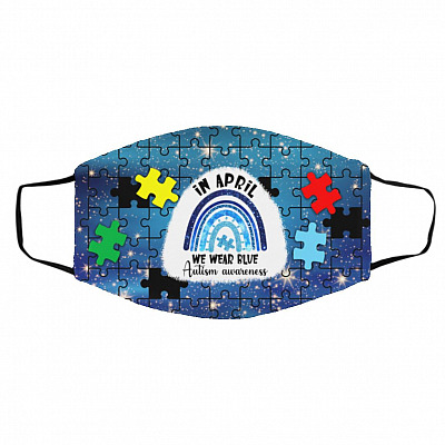 In April We Wear Blue Puzzle, White, Cloth Face Cover – Medium/Large