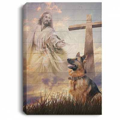 German Shepherd Jesus Take My Hand Framed Canvas Prints - German Shepherd Memorial Unframed Poster, White, 0.75'' Framed Canvas