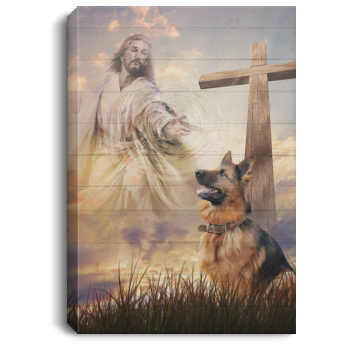 German Shepherd Jesus Take My Hand Framed Canvas Prints - German Shepherd Memorial Unframed Poster, White, 0.75'' Framed Canvas