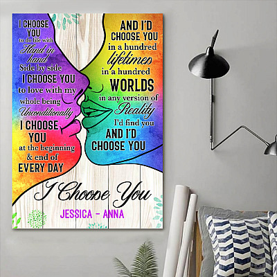 Alternative view of Personalized LGBT Kiss I Choose You Wrapped Framed Canvas Prints - Unframed Poster - Home Decor Wall Art
