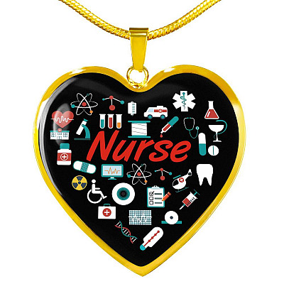 Nurse Love Heart Pendant Necklace - Heart Luxury Necklace (Gold Plated)