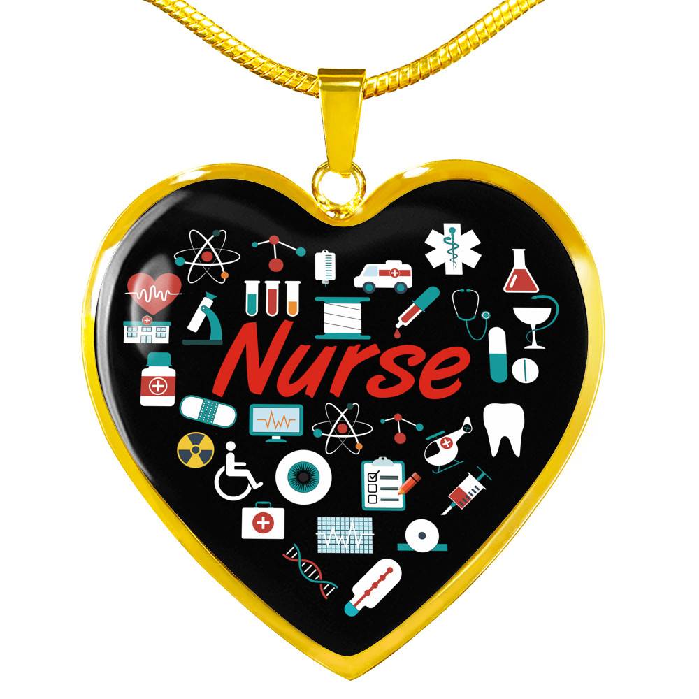 Nurse Love Heart Pendant Necklace - Heart Luxury Necklace (Gold Plated)