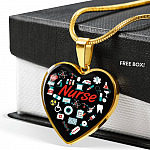 Nurse Love Heart Pendant Necklace - Heart Luxury Necklace (Gold Plated)