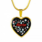 Nurse Love Heart Pendant Necklace - Heart Luxury Necklace (Gold Plated)