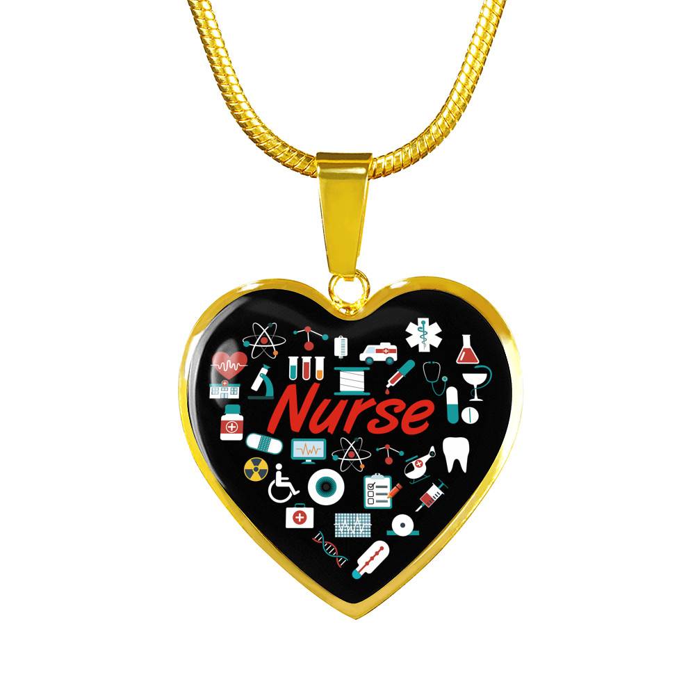 Nurse Love Heart Pendant Necklace - Heart Luxury Necklace (Gold Plated)