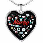 Nurse Love Heart Pendant Necklace - Heart Luxury Necklace (Silver)