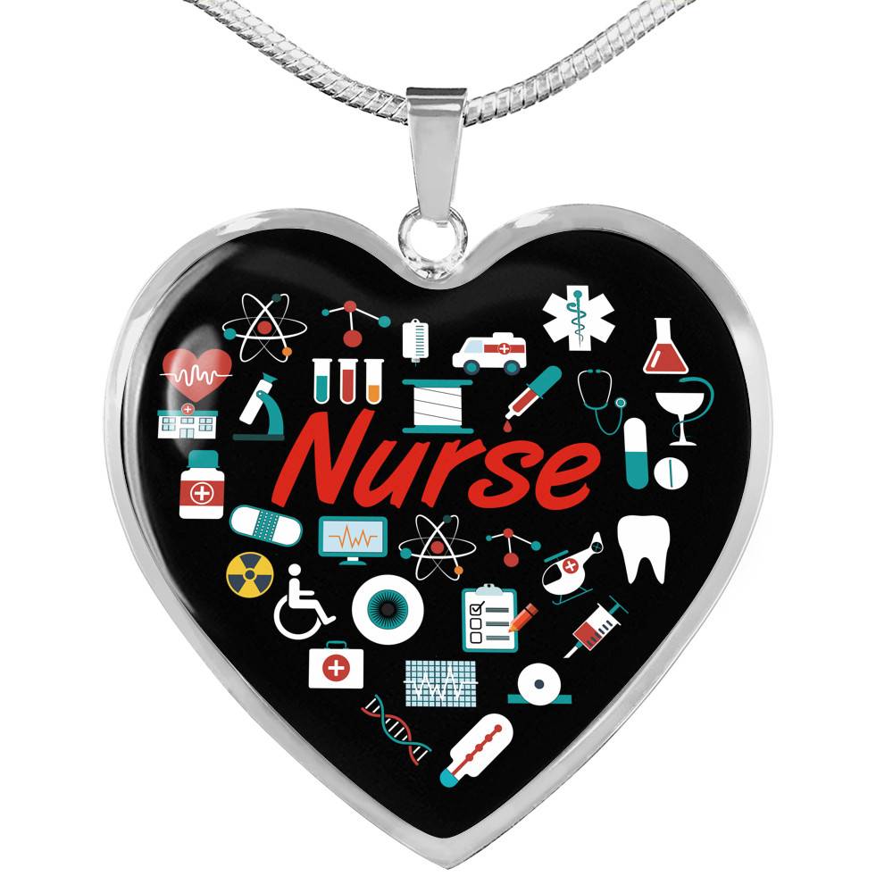 Nurse Love Heart Pendant Necklace - Heart Luxury Necklace (Silver)