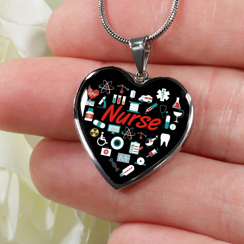 Nurse Love Heart Pendant Necklace - Heart Luxury Necklace (Silver)