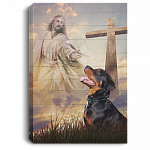 Rottweiler Take My Hand Jesus Framed Canvas Prints - Unframed Poster - Rottweiler Memorial Home Decor Wall Art, White, 0.75'' Framed Canvas