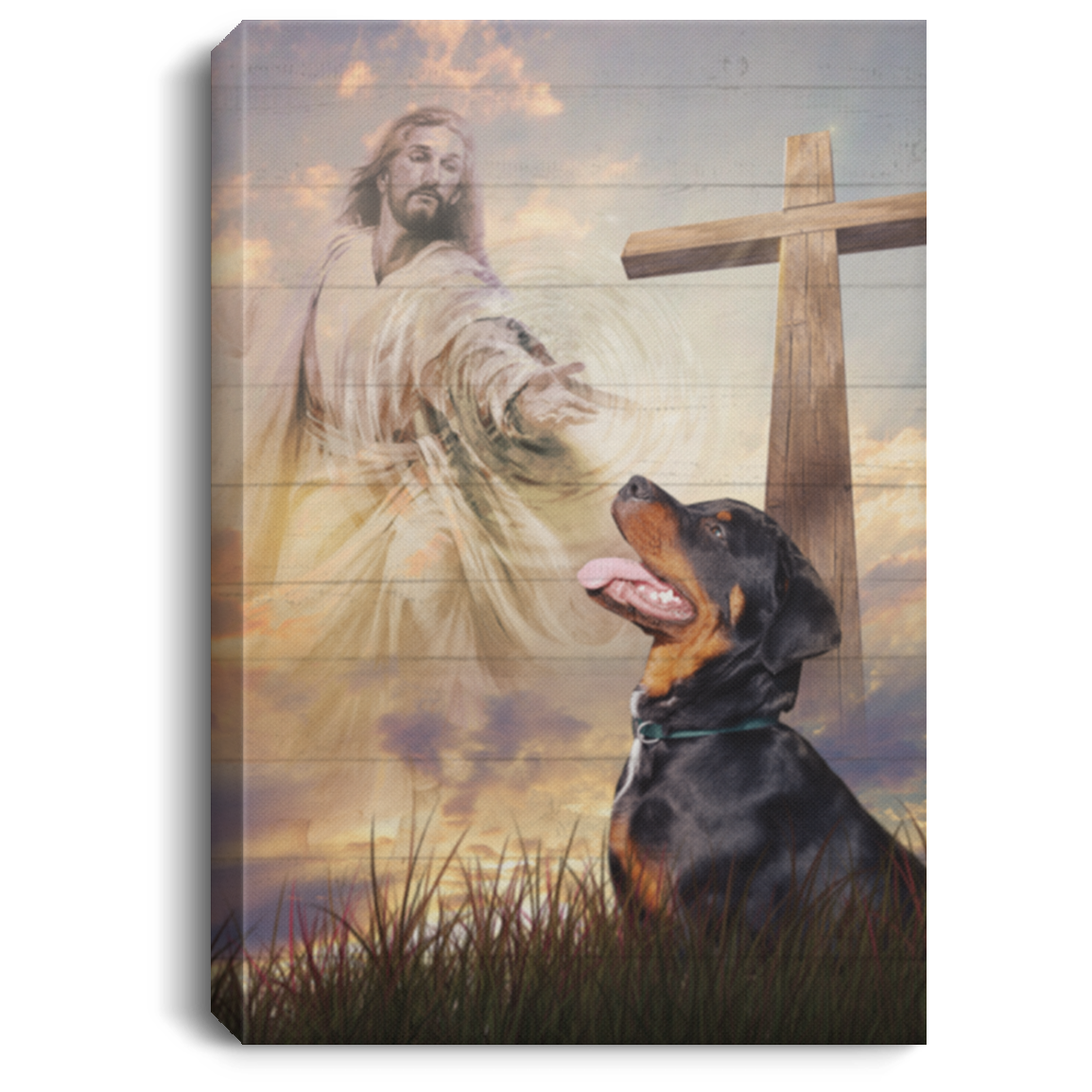Rottweiler Take My Hand Jesus Framed Canvas Prints - Unframed Poster - Rottweiler Memorial Home Decor Wall Art, White, 0.75'' Framed Canvas