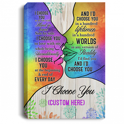 Personalized LGBT Kiss I Choose You Wrapped Framed Canvas Prints - Unframed Poster - Home Decor Wall Art, White, 0.75'' Framed Canvas