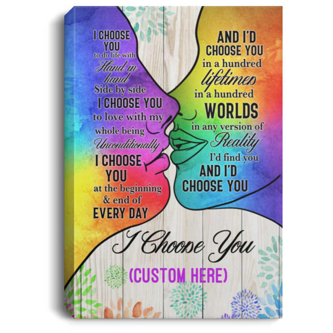Personalized LGBT Kiss I Choose You Wrapped Framed Canvas Prints - Unframed Poster - Home Decor Wall Art, White, 0.75'' Framed Canvas