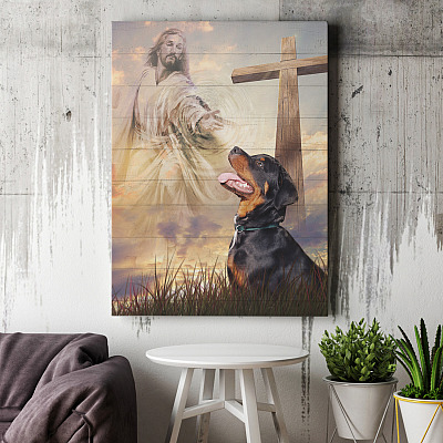 Alternative view of Rottweiler Take My Hand Jesus Framed Canvas Prints - Unframed Poster - Rottweiler Memorial Home Decor Wall Art