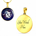 Pisces Zodiac Symbol Circle Pendant Necklace - 12 Zodiac Horoscope Jewelry - Circle Luxury Necklace (Gold Plated)