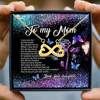 Daughter To My Mom I Love You For All The Times You Pick Me Up Infinity Heart Pendant Necklace