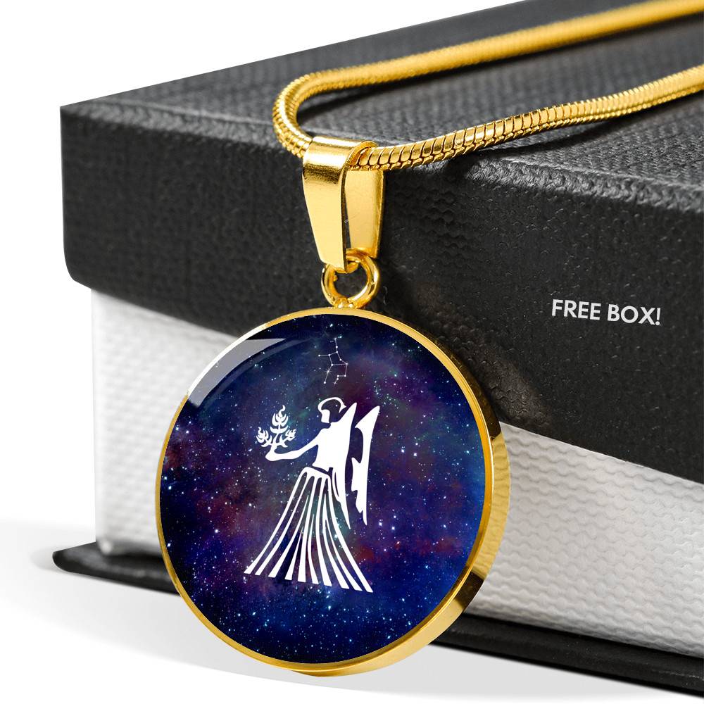 Virgo Zodiac Symbol Circle Pendant Necklace - 12 Zodiac Horoscope Jewelry - Circle Luxury Necklace (Gold Plated)