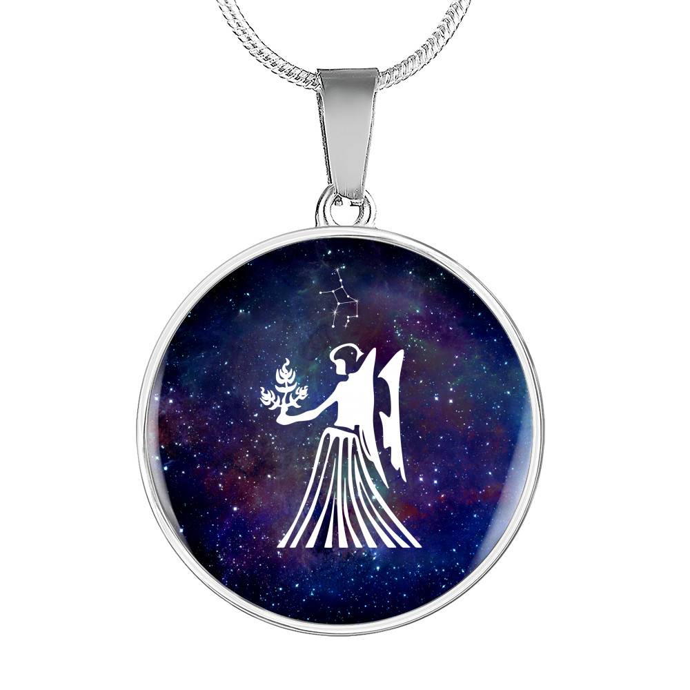Virgo Zodiac Symbol Circle Pendant Necklace - 12 Zodiac Horoscope Jewelry - Circle Luxury Necklace (Silver)