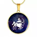 Sagittarius Zodiac Symbol Circle Pendant Necklace - 12 Zodiac Horoscope Jewelry - Circle Luxury Necklace (Gold Plated)