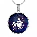Sagittarius Zodiac Symbol Circle Pendant Necklace - 12 Zodiac Horoscope Jewelry - Circle Luxury Necklace (Silver)