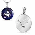 Sagittarius Zodiac Symbol Circle Pendant Necklace - 12 Zodiac Horoscope Jewelry - Circle Luxury Necklace (Silver)