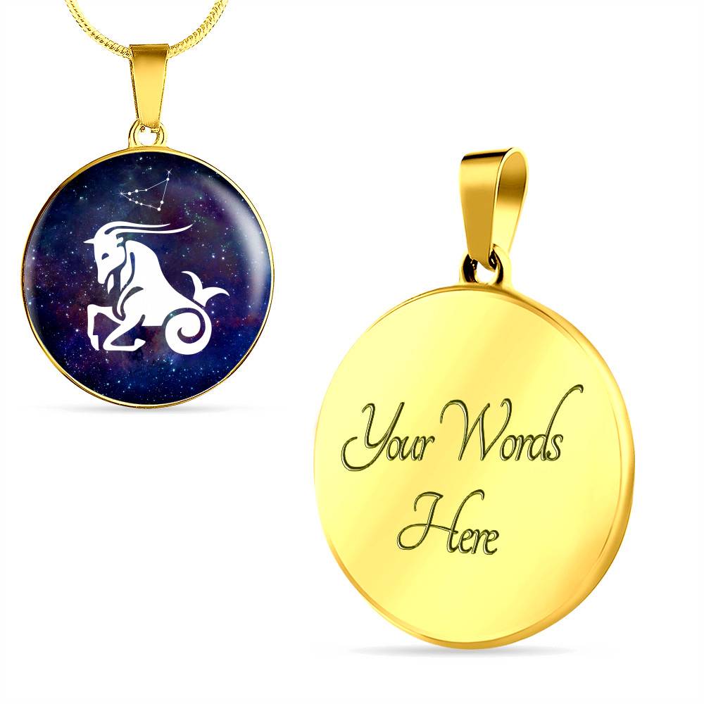 Capricorn Zodiac Symbol Circle Pendant Necklace - 12 Zodiac Horoscope Jewelry - Circle Luxury Necklace (Gold Plated) Capricorn Zodiac Symbol Circle Pendant Necklace - 12 Zodiac Horoscope Jewelry - Circle Luxury Necklace (Gold Plated)