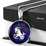 Capricorn Zodiac Symbol Circle Pendant Necklace - 12 Zodiac Horoscope Jewelry - Circle Luxury Necklace (Silver) Capricorn Zodiac Symbol Circle Pendant Necklace - 12 Zodiac Horoscope Jewelry - Circle Luxury Necklace (Silver)