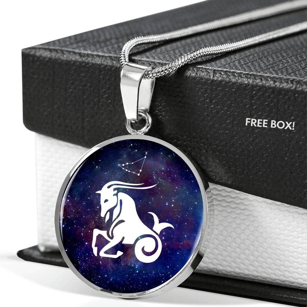 Capricorn Zodiac Symbol Circle Pendant Necklace - 12 Zodiac Horoscope Jewelry - Circle Luxury Necklace (Silver) Capricorn Zodiac Symbol Circle Pendant Necklace - 12 Zodiac Horoscope Jewelry - Circle Luxury Necklace (Silver)