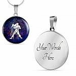Aquarius Zodiac Symbol Circle Pendant Necklace - 12 Zodiac Horoscope Jewelry - Circle Luxury Necklace (Silver)