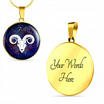 Aries Zodiac Symbol Circle Pendant Necklace - 12 Zodiac Horoscope Jewelry - Circle Luxury Necklace (Gold Plated)