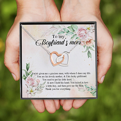 Alternative view of To My Boyfriend's Mom Thank You For Everything Interlocking Hearts Pendant Necklace