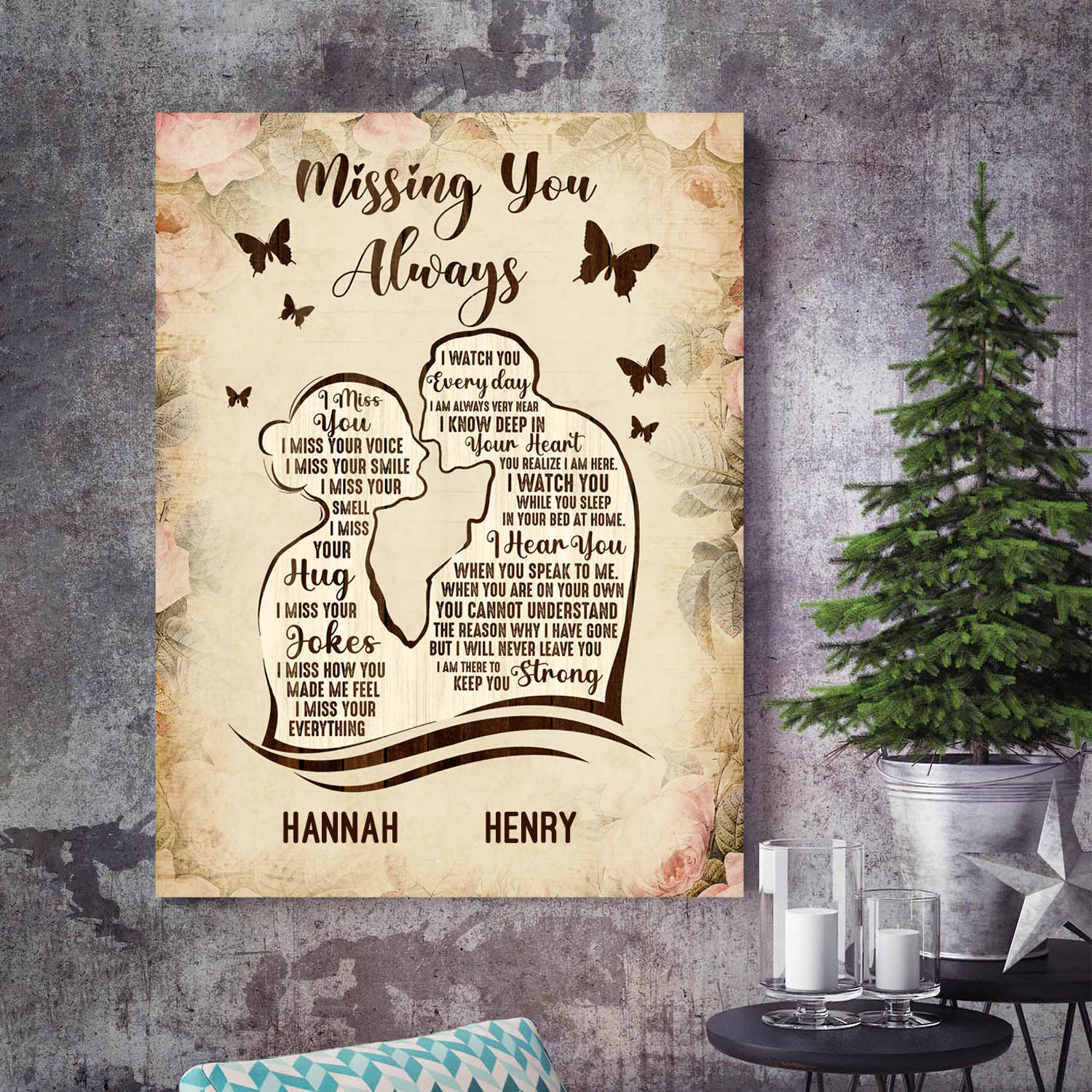 mock up poster on the concrete wall with christamas decoration,