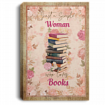 Just A Simple Woman Who Loves Books Framed Canvas Prints - Girl With Books Unframed Poster, White, 0.75'' Framed Canvas