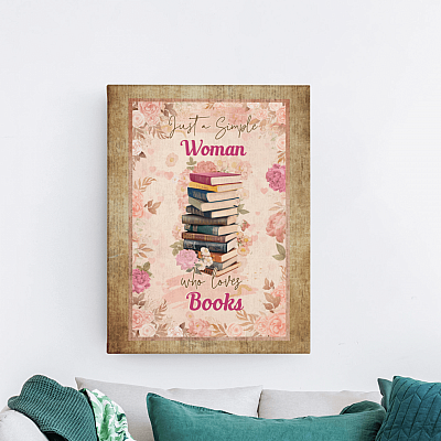 Alternative view of Just A Simple Woman Who Loves Books Framed Canvas Prints - Girl With Books Unframed Poster